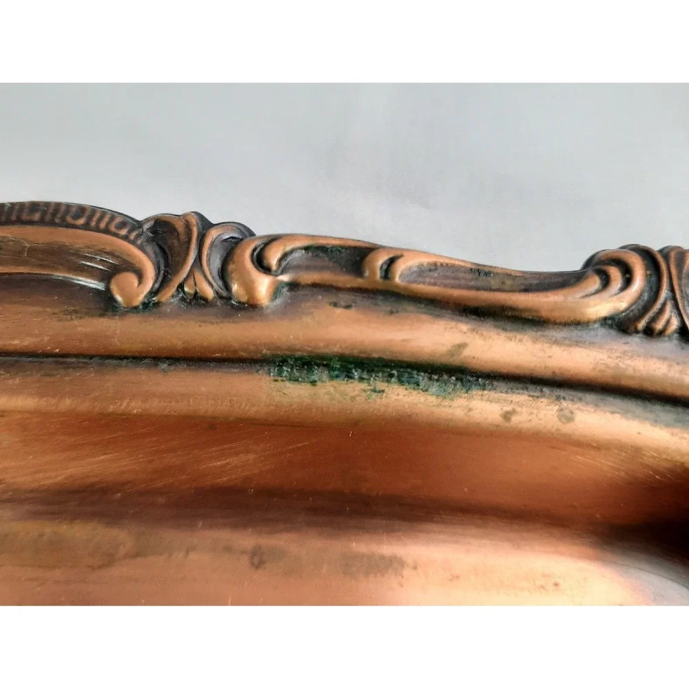 Vintage Copper Covered Butter Dish with Glass Insert Lid Ornate Cottagecore
